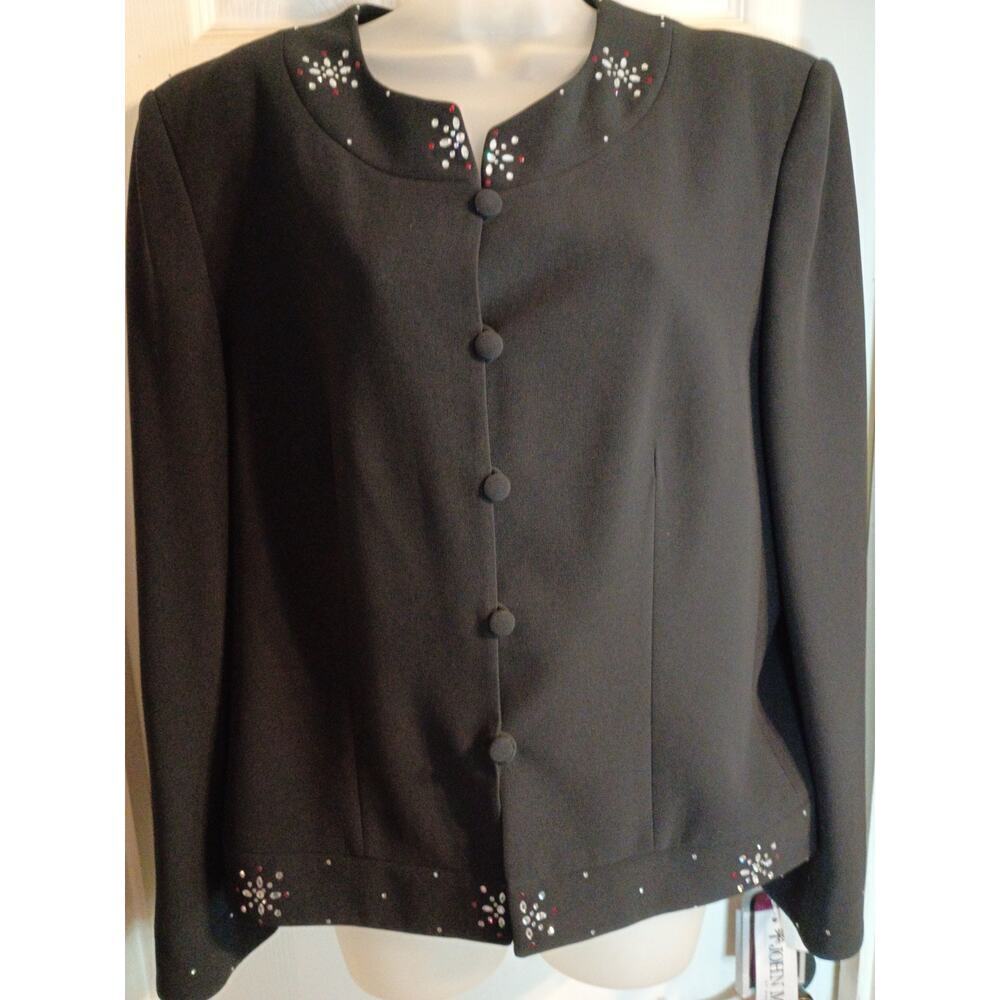 John Meyer Of Norwich Blazer Jacket Black Red Silver Rhinestone Sz 18 Festive...